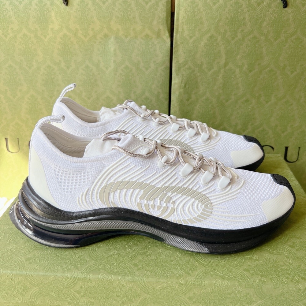 Gucci Men's Sneaker GG Run Knit White/ Gray/ Black UK 12 US 12.5 - NEW in box